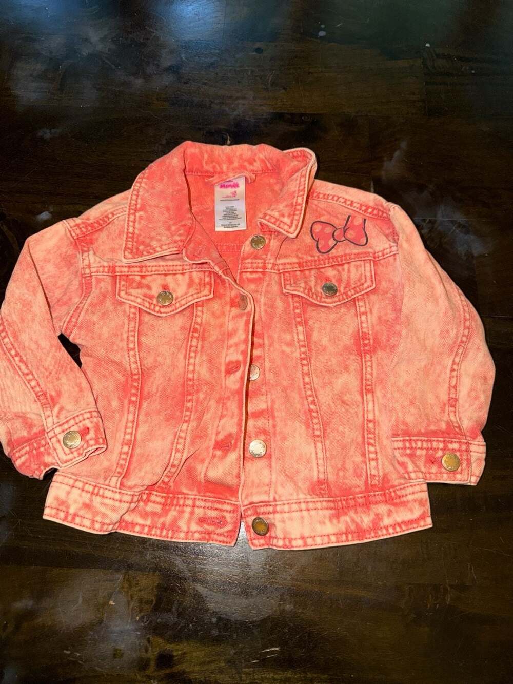 Disney Minnie Mouse Coral Acid Wash Denim Jacket